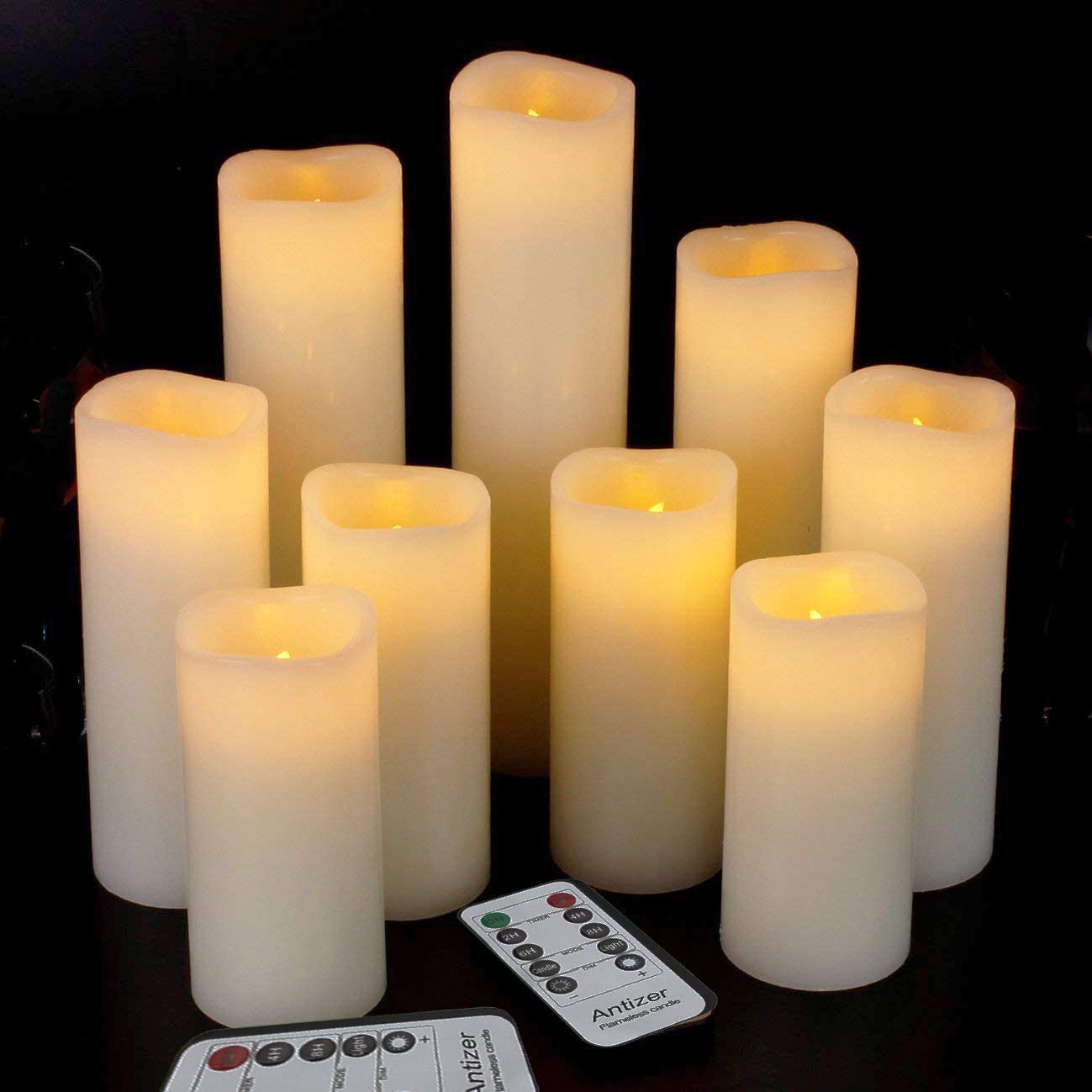 Antizer Flameless Candles Led Candles Pack of 9 (H 4" 5" 6" 7" 8" 9" x D 2.2") Ivory Real Wax
