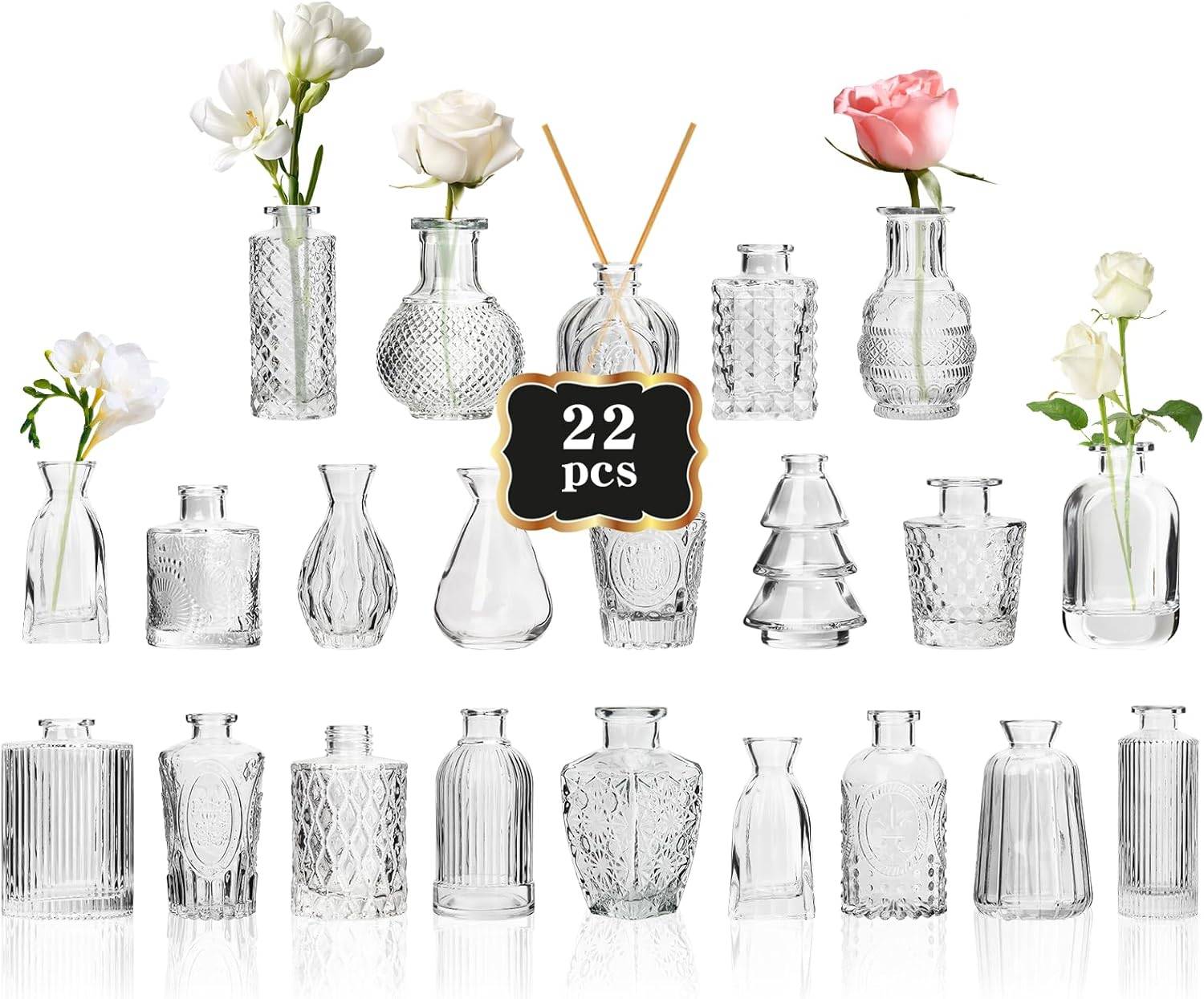 22 Bud Vases - Clear Glass Small Vases Flower Vase Bulk for Centerpiece Table Wedding Decorations