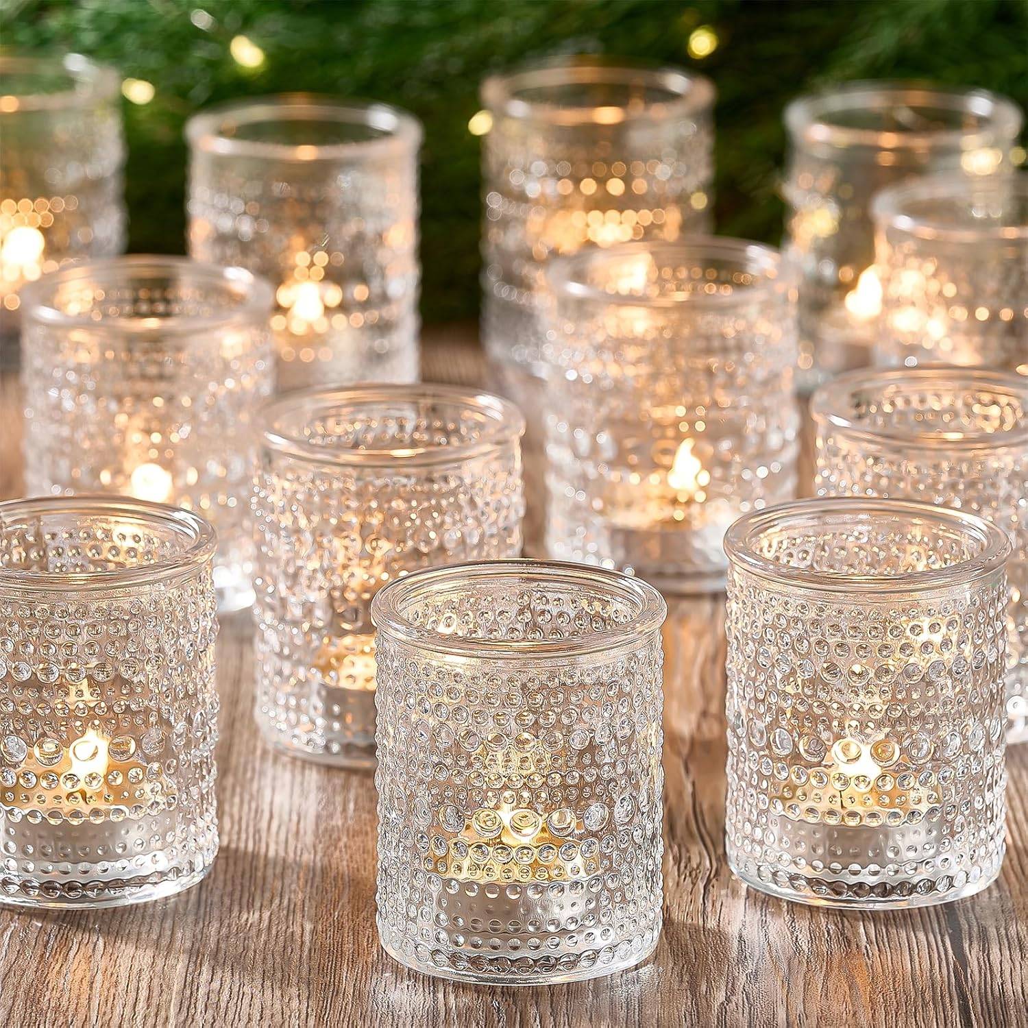 24 Pack Clear Glass Votive Candle Holders